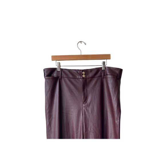 Chico’s Wide Leg Faux Leather Pants Size XL Crop Ankle Burgundy Preppy Mob Wife - Picture 2 of 9